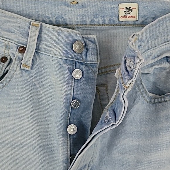 Levi’s 501 Button Fly Raw Hem Distressed White Oak Cone Denim Jeans. Size 28 - Picture 4 of 13